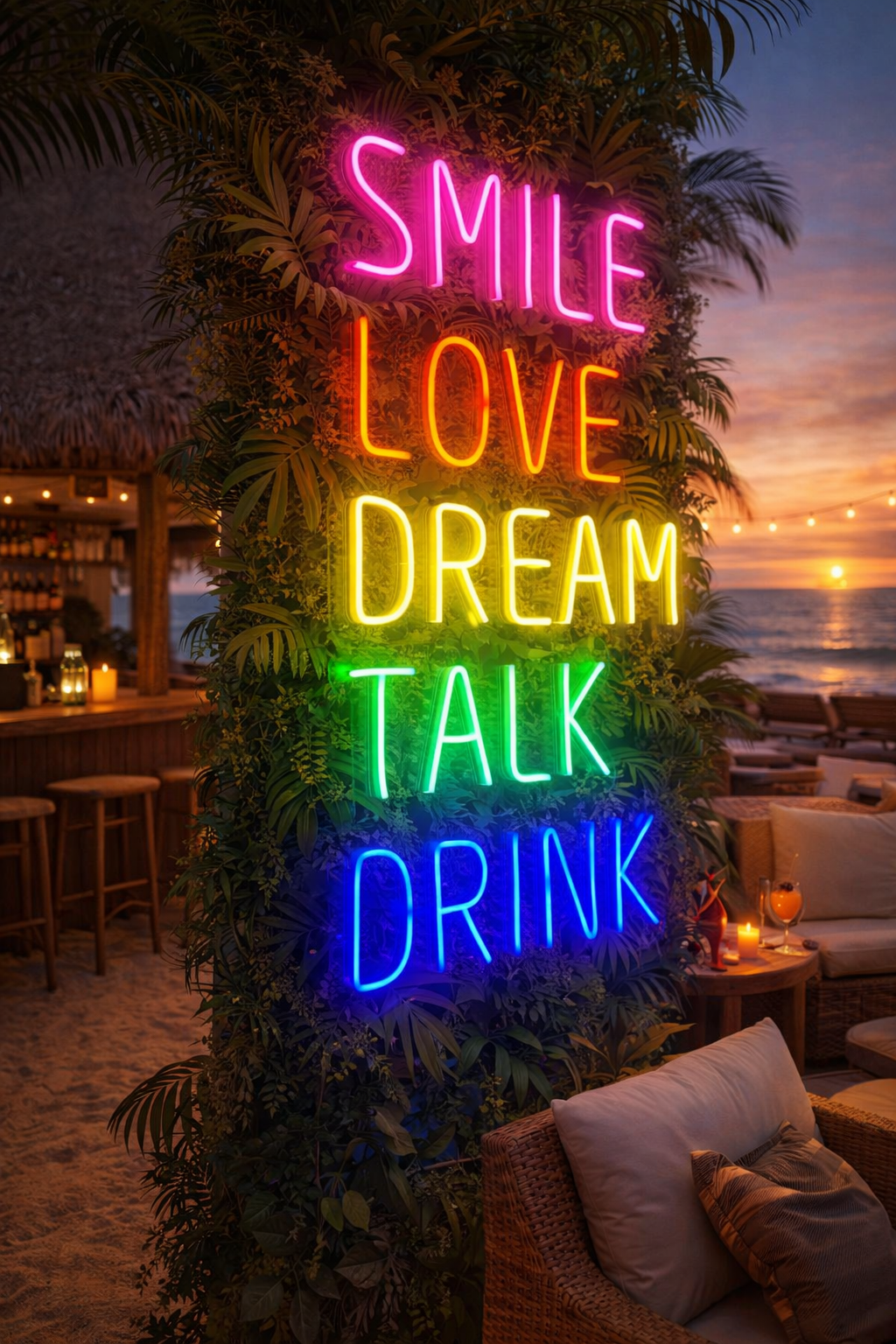Gökkuşağı Renkli Smile Love Dream Tasarım Neon Led Tabela