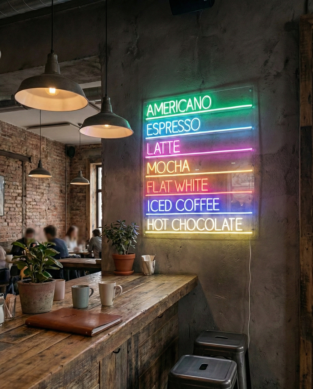 Kahve Menüsü Şeffaf Arka Planlı LED Neon Tabelası - Kafe ve Mutfak İçin Modern Duvar Dekoru