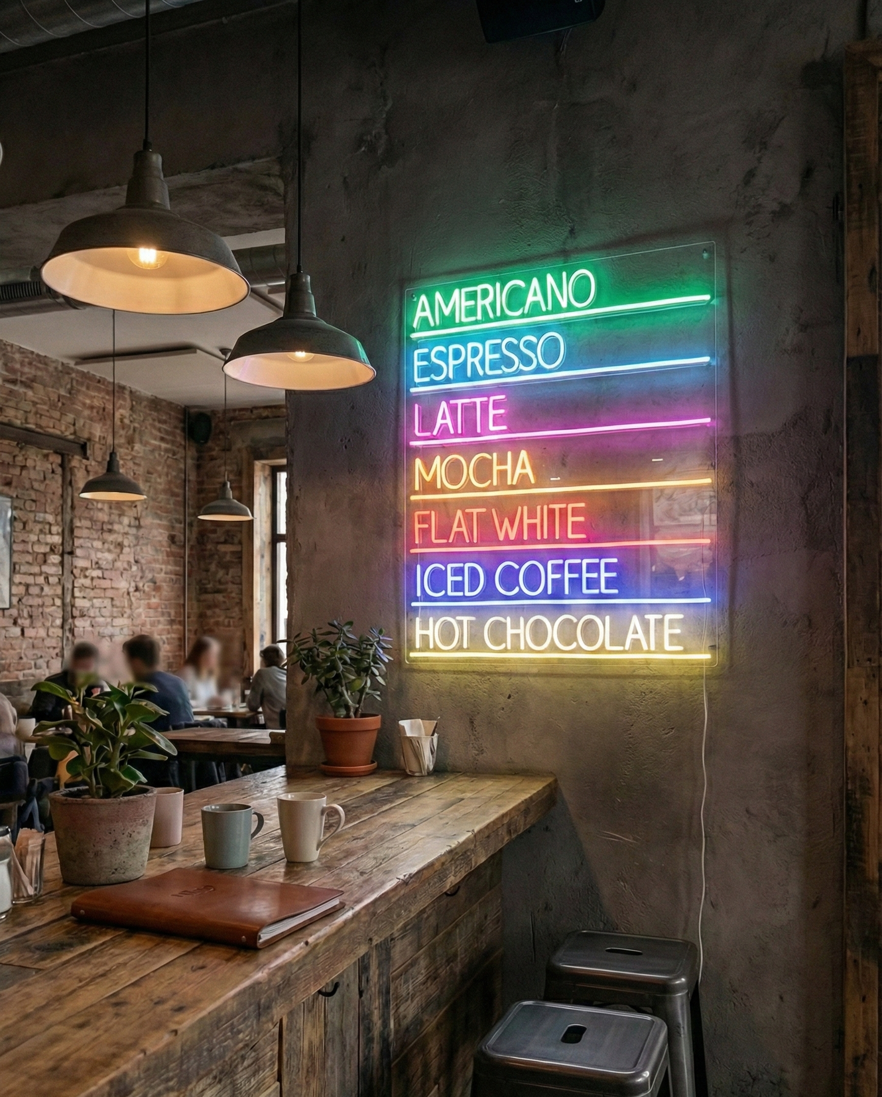 Kahve Menüsü Şeffaf Arka Planlı LED Neon Tabelası - Kafe ve Mutfak İçin Modern Duvar Dekoru