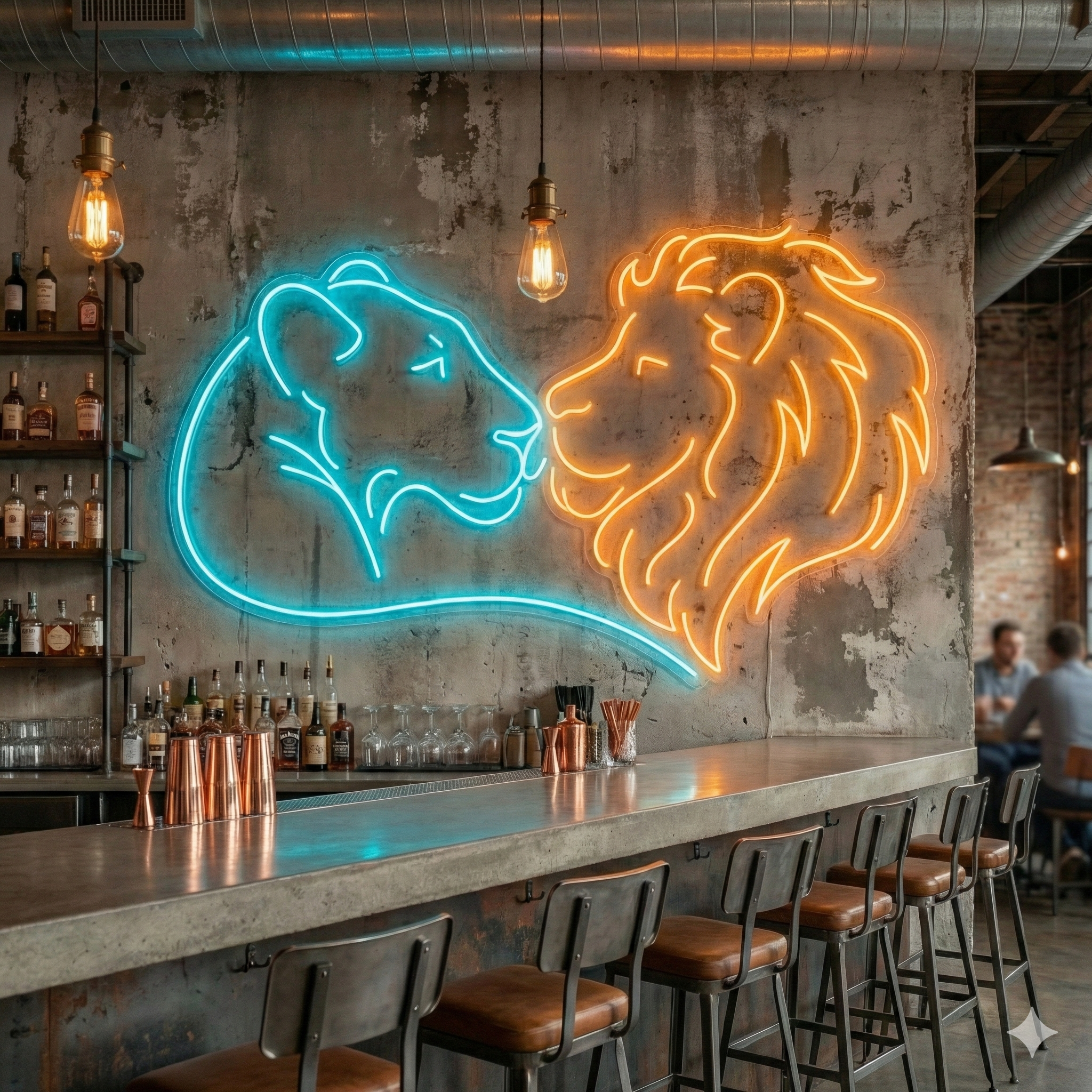 Aslan Çifti Line Art Neon Tabela