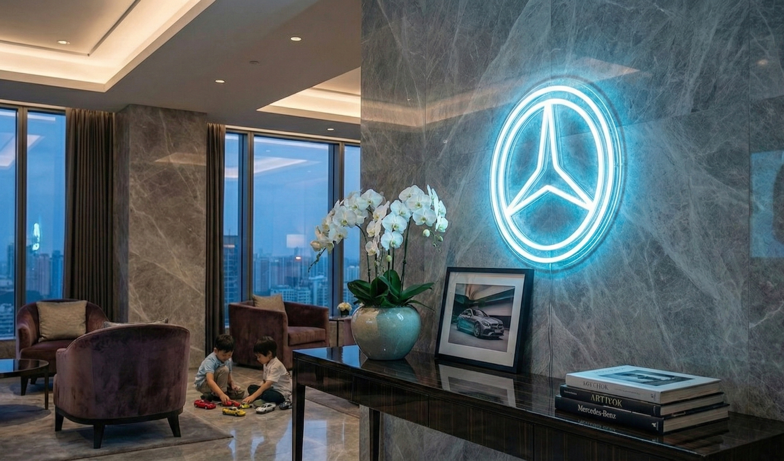 Mercedes-Benz Logolu Yuvarlak LED Neon Tabela