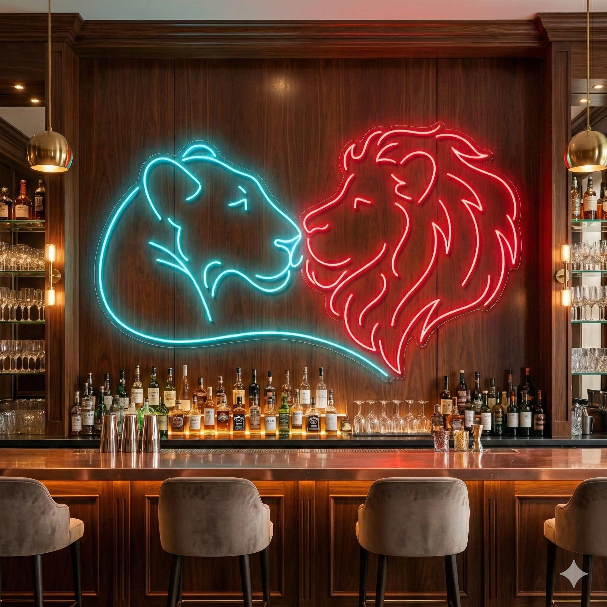 Aslan Çifti Line Art Neon Tabela