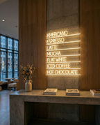Kahve Menüsü Şeffaf Arka Planlı LED Neon Tabelası - Kafe ve Mutfak İçin Modern Duvar Dekoru