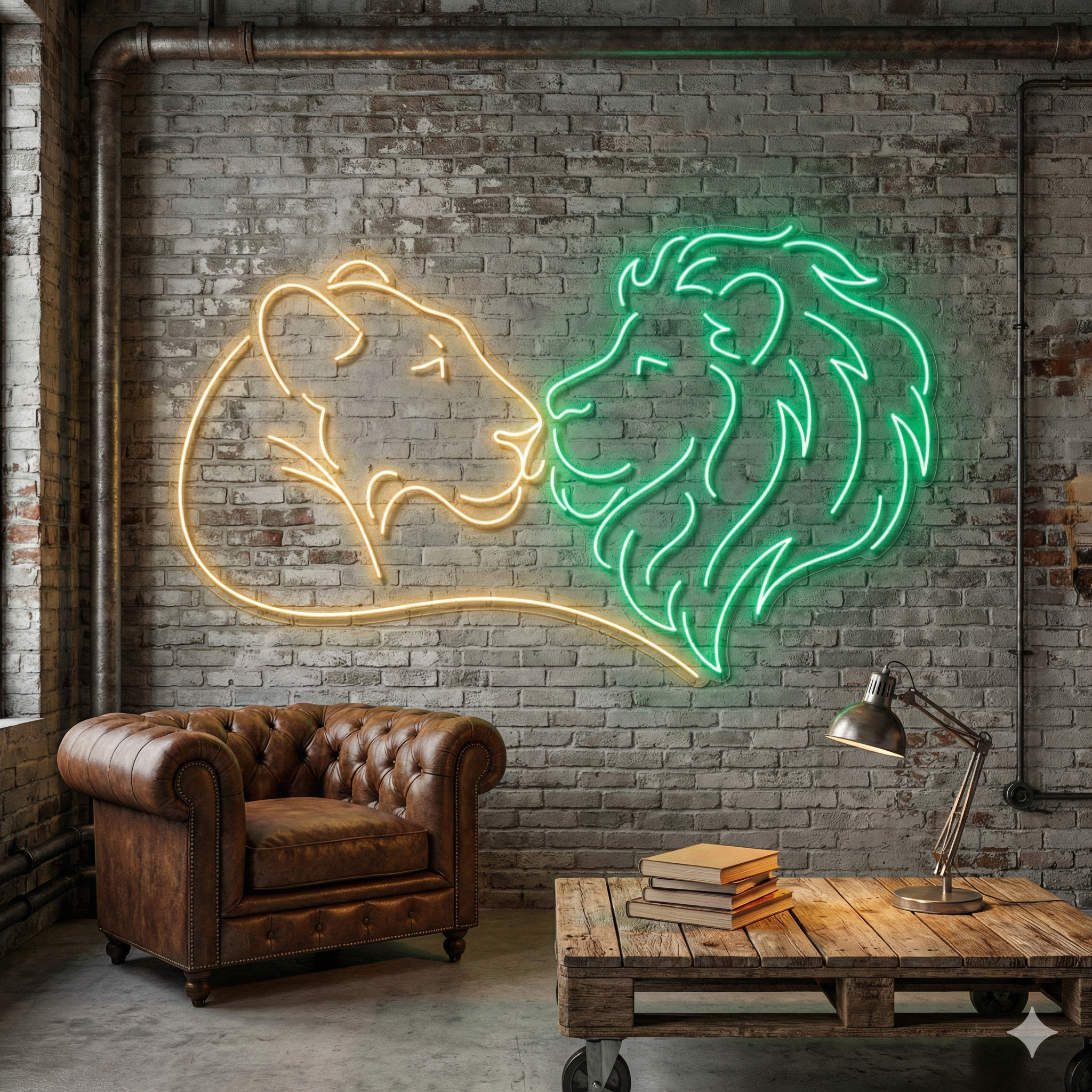 Aslan Çifti Line Art Neon Tabela