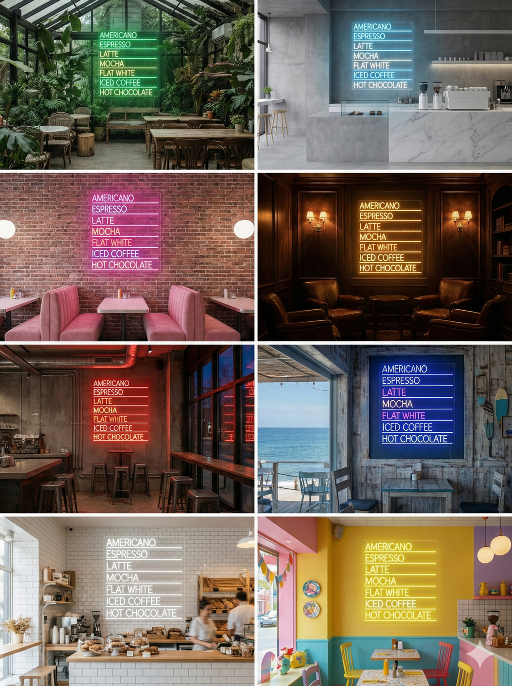 Kahve Menüsü Şeffaf Arka Planlı LED Neon Tabelası - Kafe ve Mutfak İçin Modern Duvar Dekoru