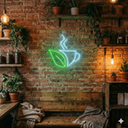 Kahve Fincanı ve Yaprak Temalı LED Neon Tabela