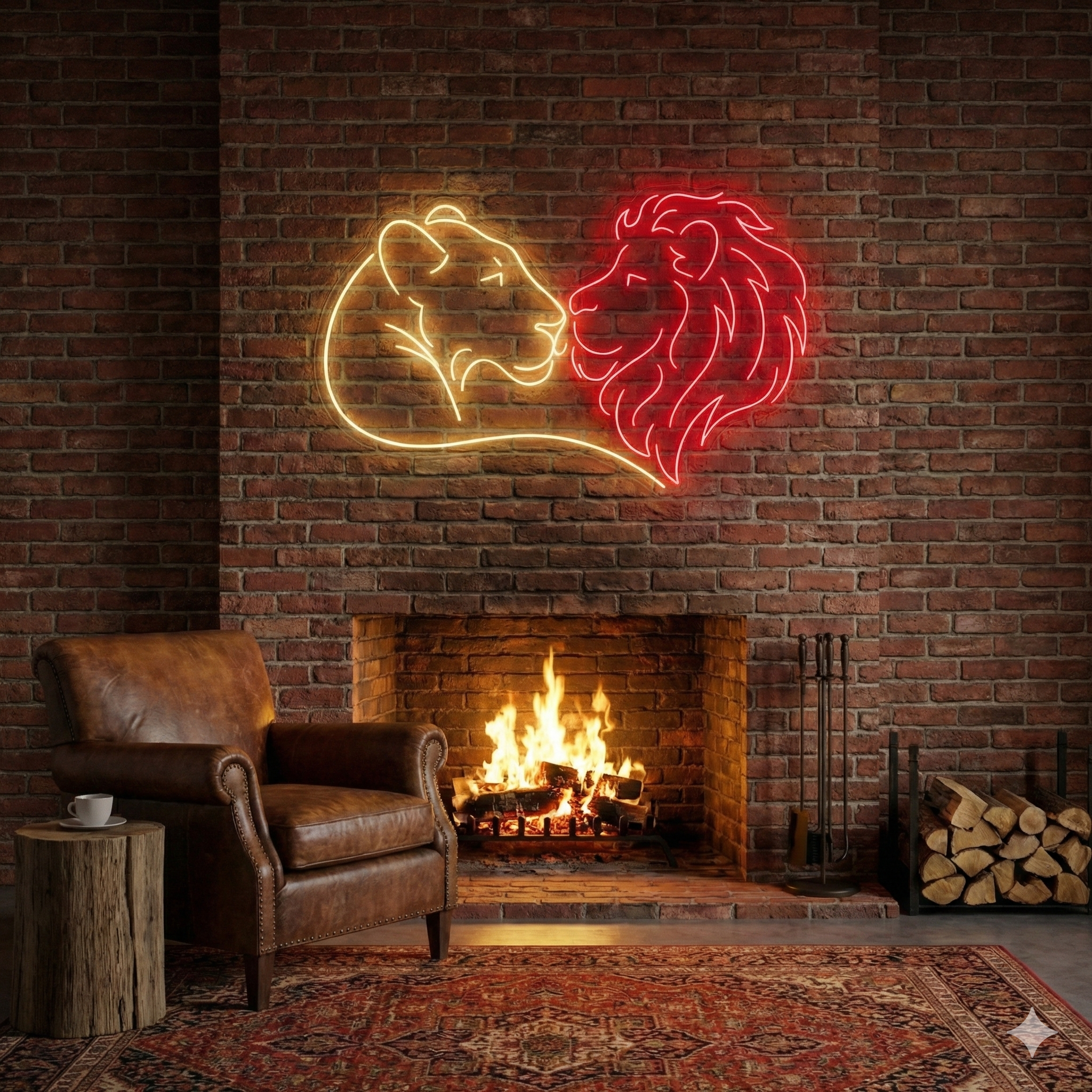 Aslan Çifti Line Art Neon Tabela