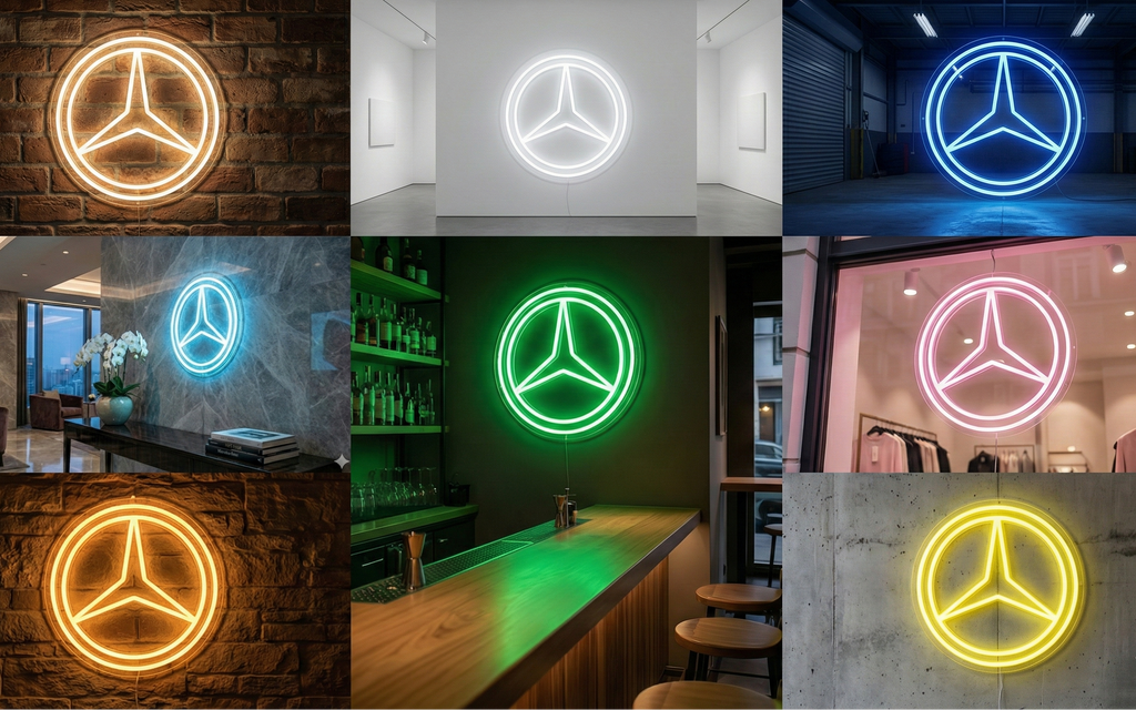 Mercedes-Benz Logolu Yuvarlak LED Neon Tabela