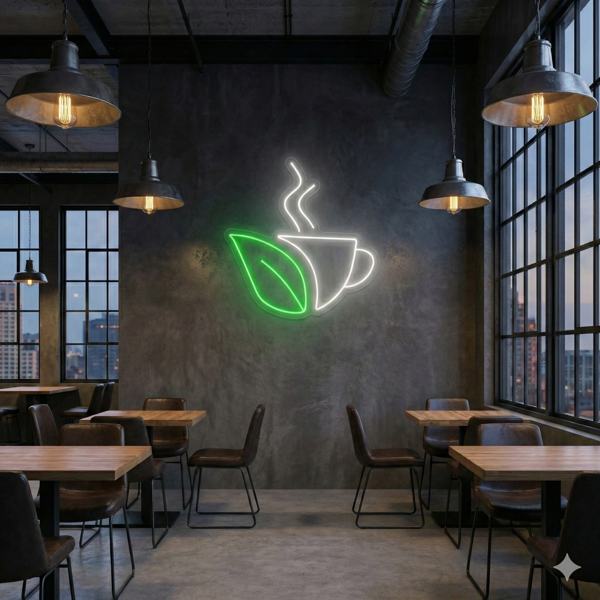 Kahve Fincanı ve Yaprak Temalı LED Neon Tabela