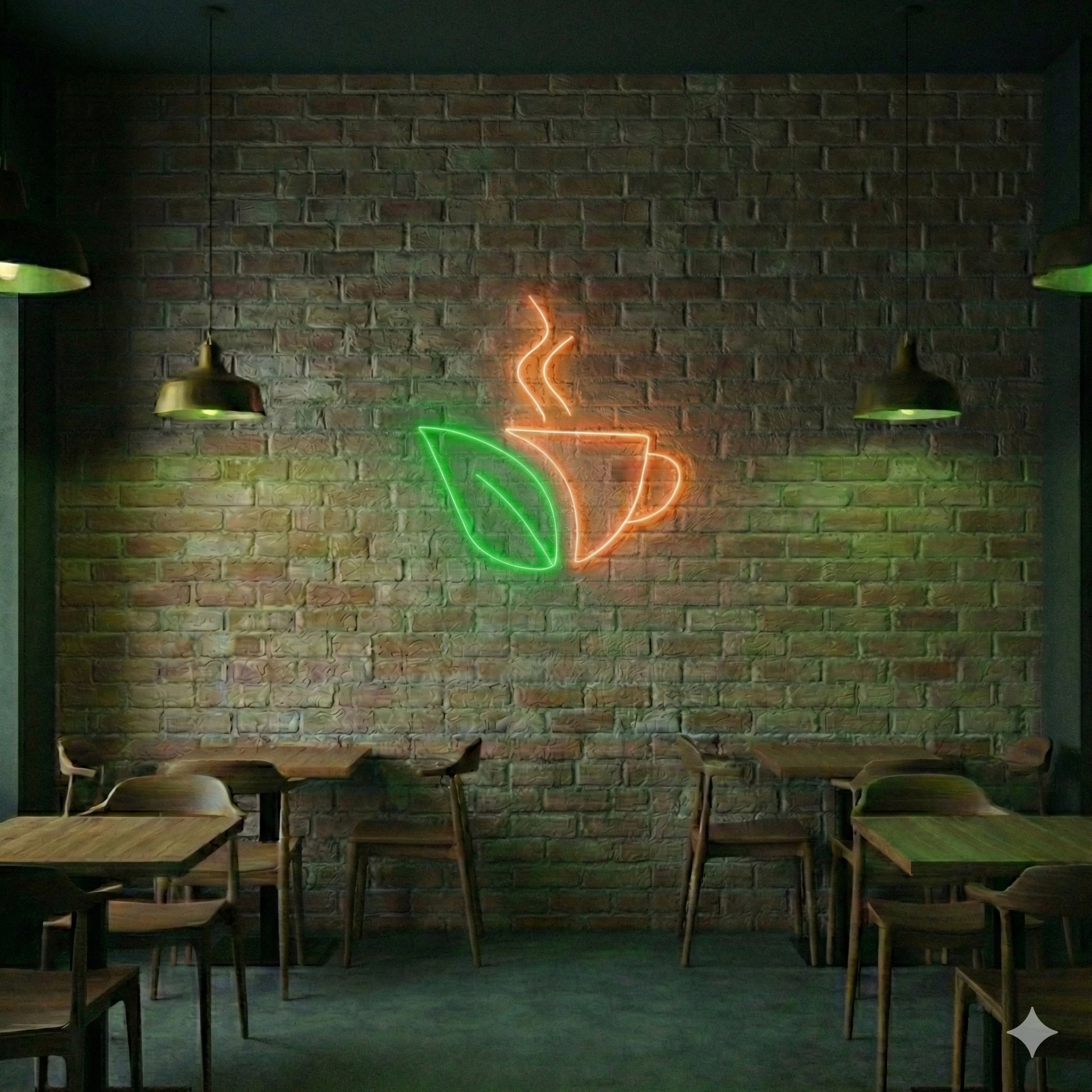 Kahve Fincanı ve Yaprak Temalı LED Neon Tabela