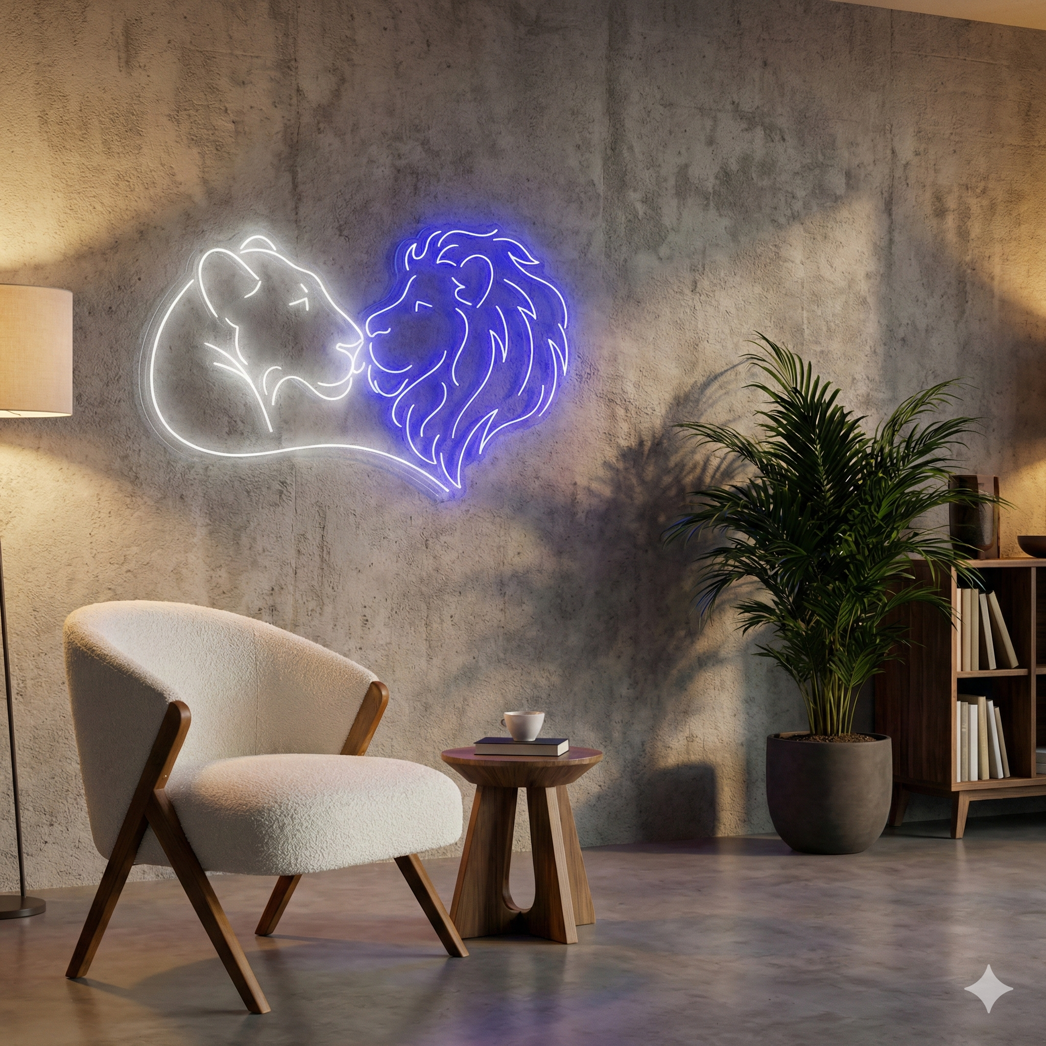 Aslan Çifti Line Art Neon Tabela