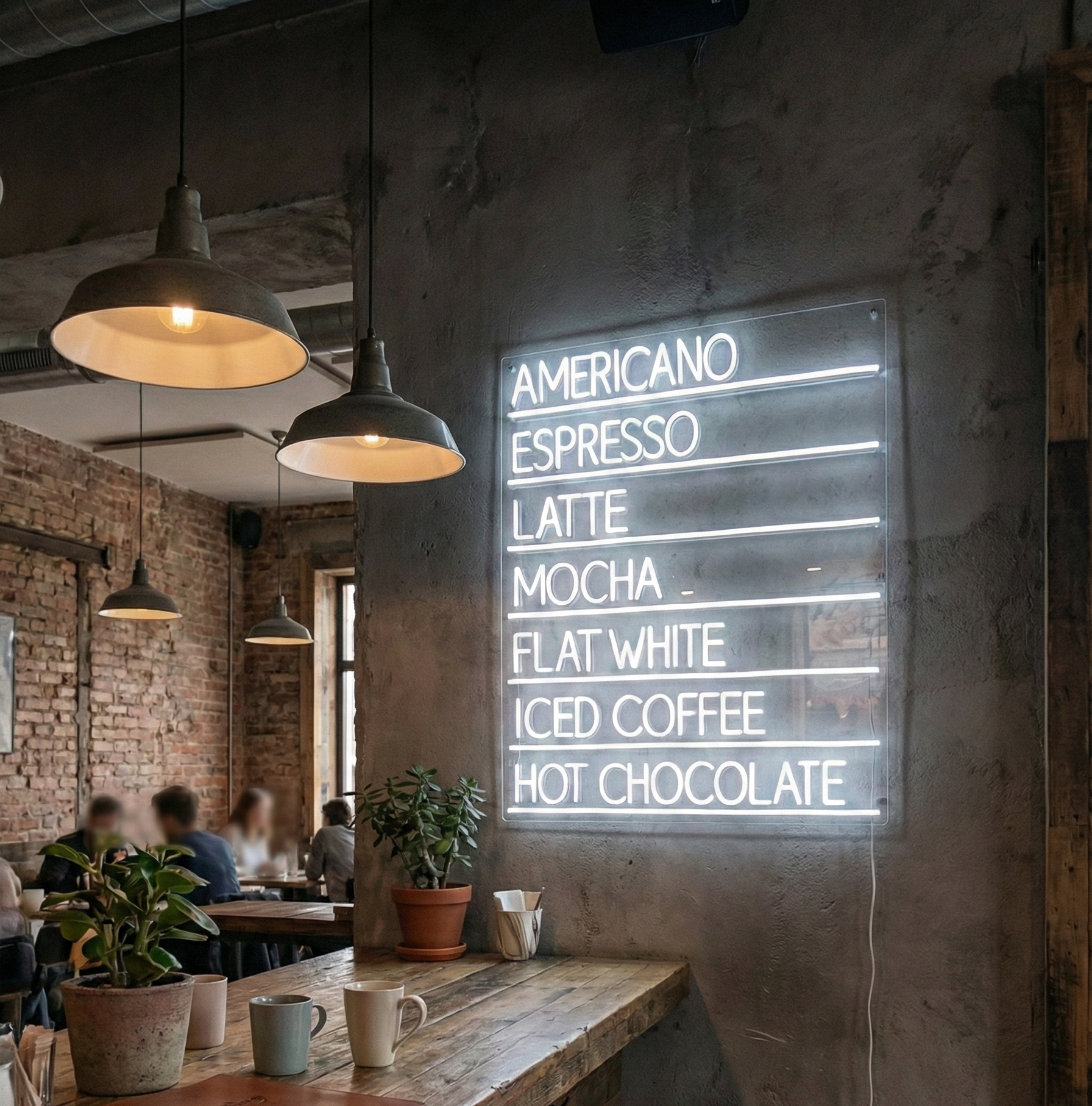 Kahve Menüsü Şeffaf Arka Planlı LED Neon Tabelası - Kafe ve Mutfak İçin Modern Duvar Dekoru