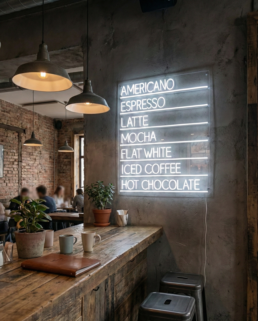 Kahve Menüsü Şeffaf Arka Planlı LED Neon Tabelası - Kafe ve Mutfak İçin Modern Duvar Dekoru