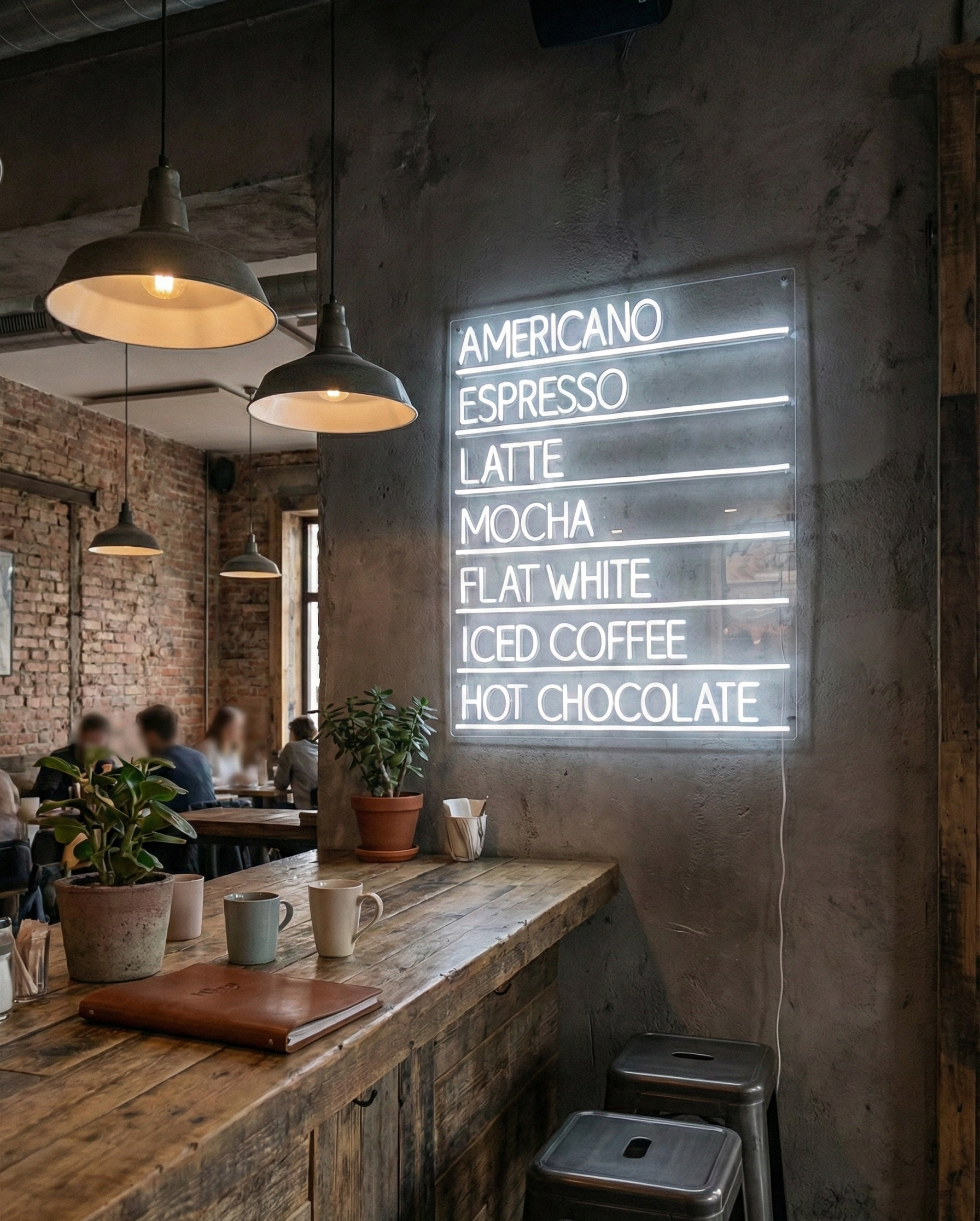 Kahve Menüsü Şeffaf Arka Planlı LED Neon Tabelası - Kafe ve Mutfak İçin Modern Duvar Dekoru