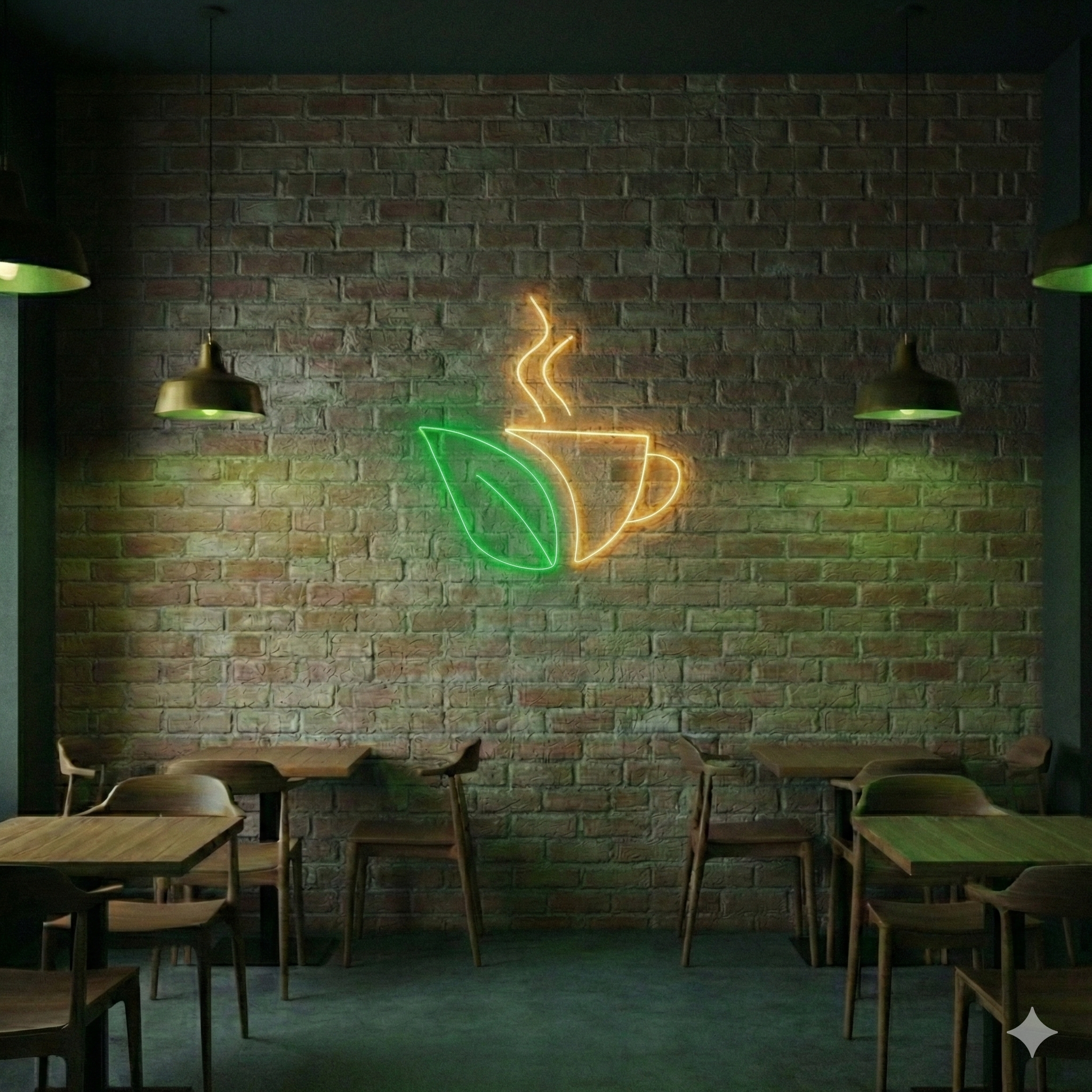 Kahve Fincanı ve Yaprak Temalı LED Neon Tabela