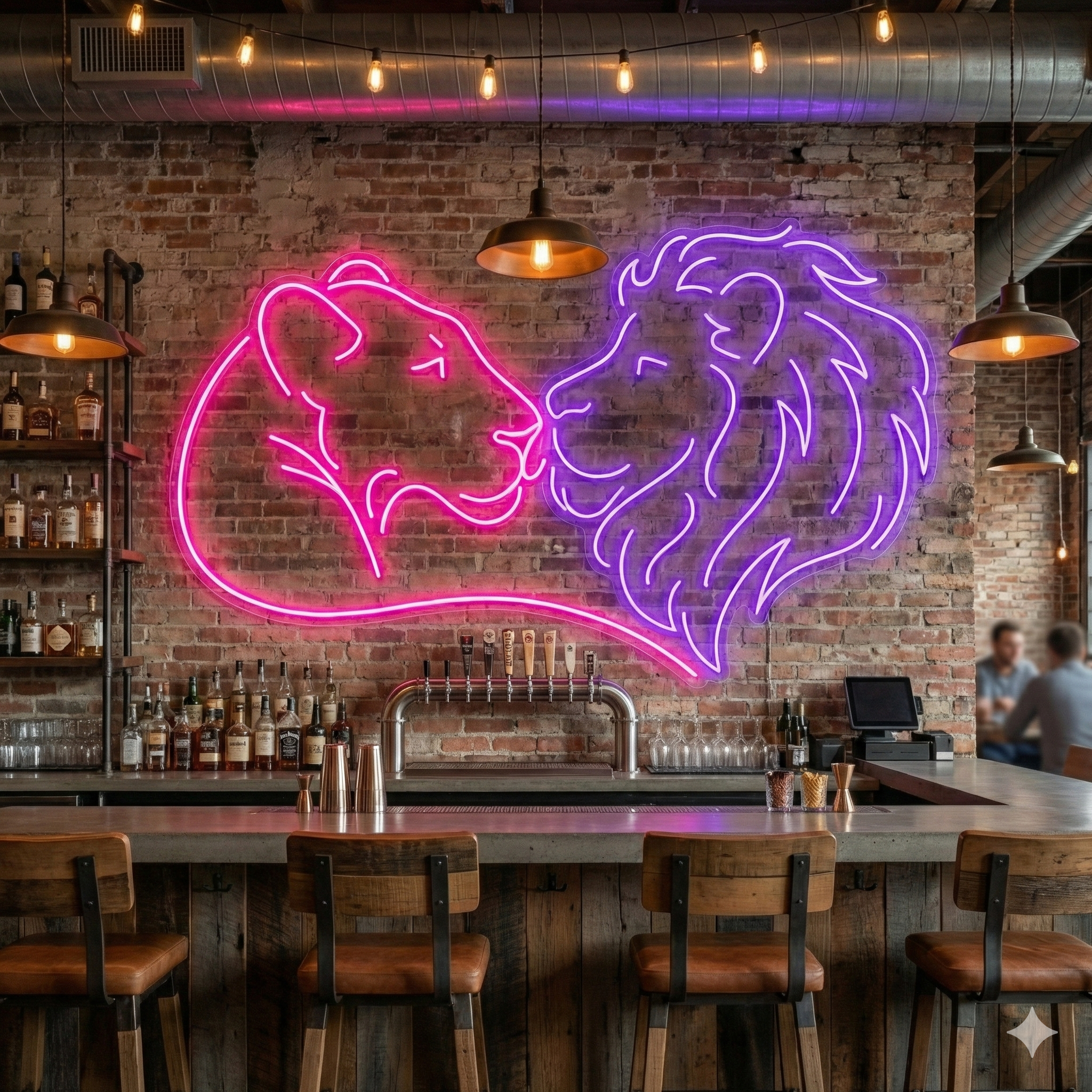 Aslan Çifti Line Art Neon Tabela