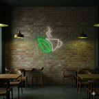 Kahve Fincanı ve Yaprak Temalı LED Neon Tabela