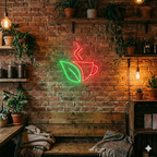 Kahve Fincanı ve Yaprak Temalı LED Neon Tabela