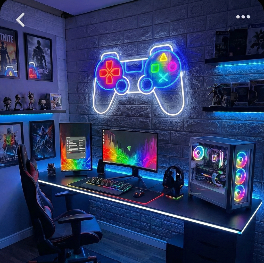 LED Neon PlayStation Oyun Kumandası Duvar Tabelası