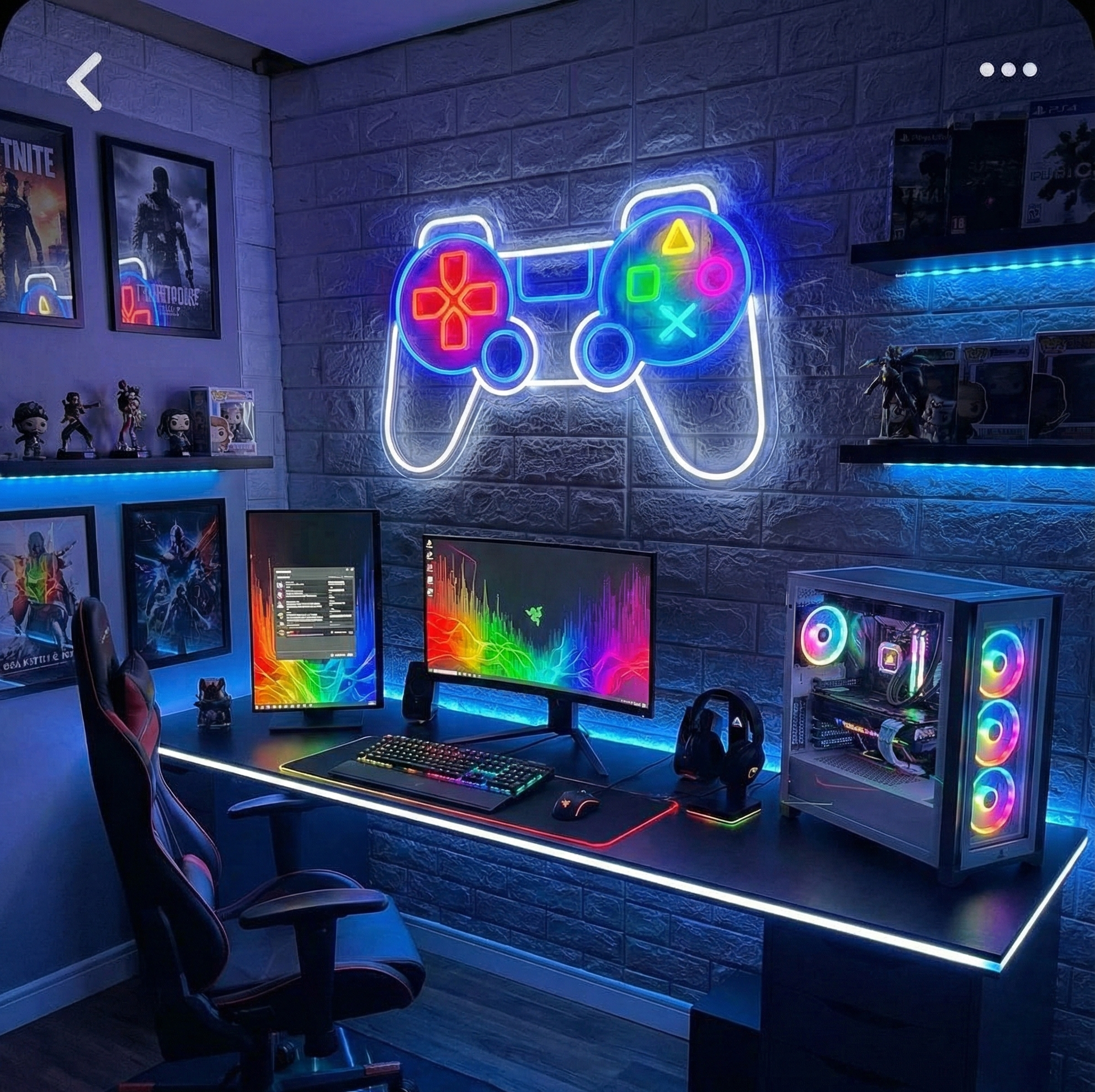 LED Neon PlayStation Oyun Kumandası Duvar Tabelası