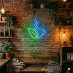 Kahve Fincanı ve Yaprak Temalı LED Neon Tabela